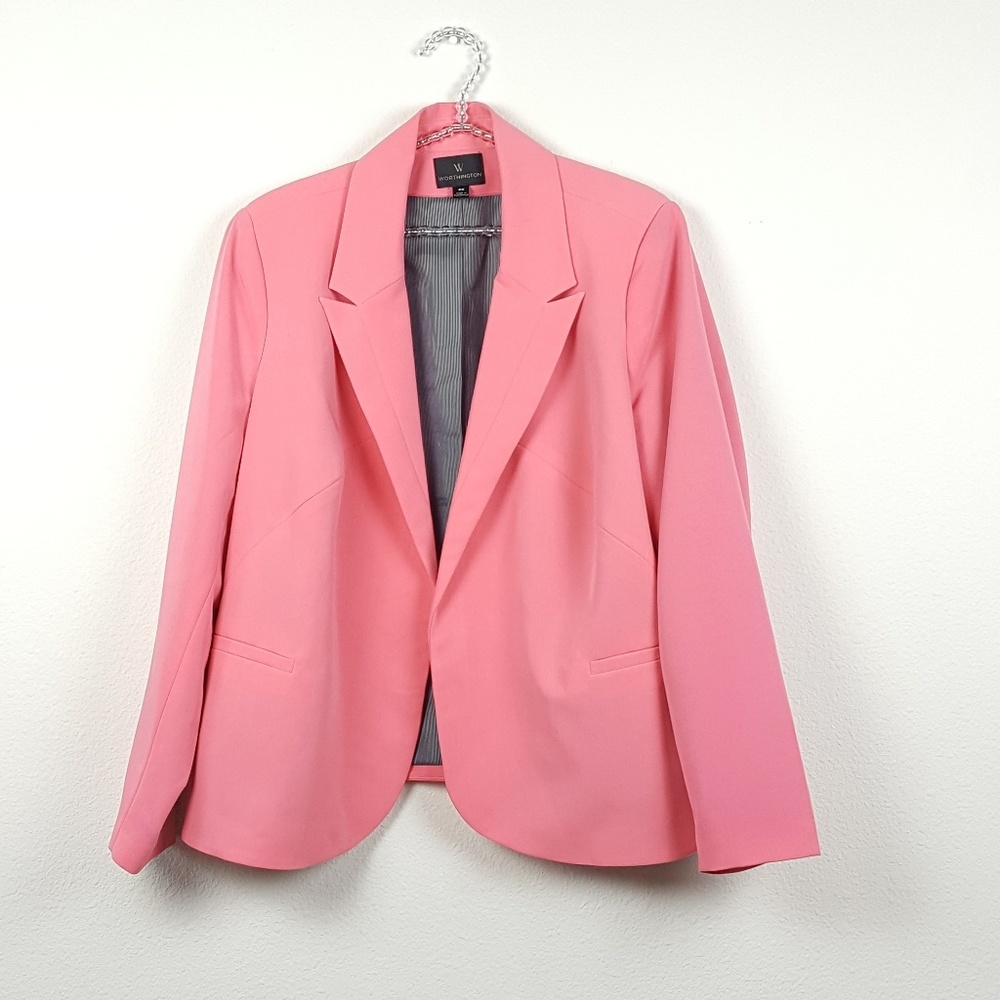 Plus Size Coral Pink Open Front Peplum Back Blazer